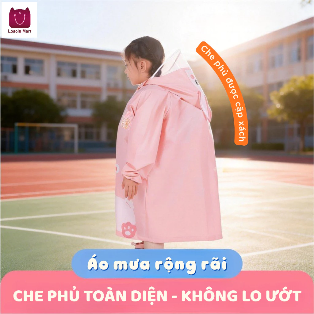 Áo mưa liền thân cho trẻ em, áo mưa ngoài trời chống thấm nước, với họa tiết vui nhộn, tiện lợi và bền bỉ.