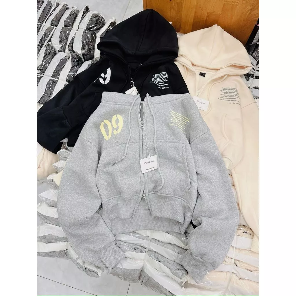 Áo Khoác Nỉ Boxy Lửng 09 Khóa Kéo 2 Chiều Form Rộng Hoodie Dày Dặn Phong Cách NY NA STORE