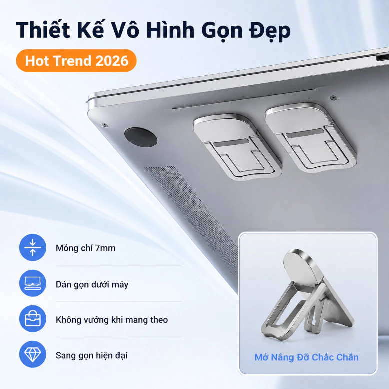 Giá Đỡ Laptop Mini Gập Gọn 2 Góc Tản Nhiệt Tốt Siêu Nhẹ Nâng Màn Hình Giảm Đau Cổ Đi Làm Đi Chơi