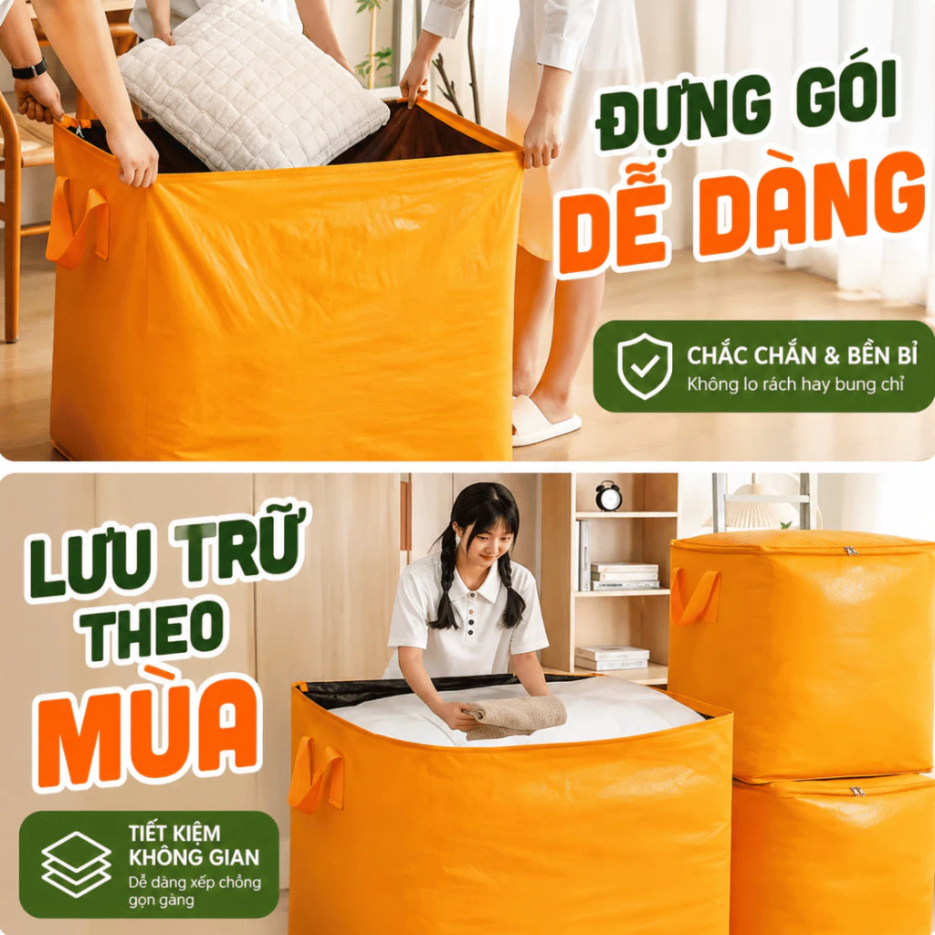 Túi Bạt Đựng Đồ Chuyển Trọ 110L - 240L Cao Cấp, Bao Tải Đựng Chăn Ga Gối Chống Bụi Tiết Kiệm Diện Tích