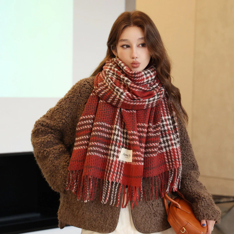 Thu Đông Phong Cách Mới Phong Cách Anh Quốc Giả Cashmere Kẻ Sọc Khăn Nữ Thời Trang Phù Hợp Với Thường Ngày Dày Ấm Khăn Choàng Cổ Sup