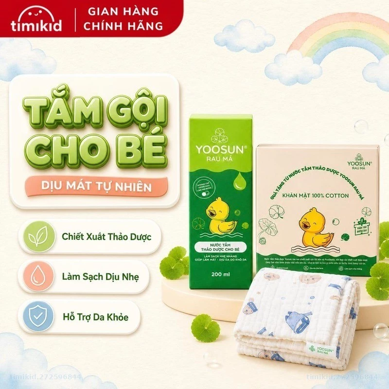 Nước Tắm Thảo Dược Yoosun Rau Má Cho Bé - Làm Dịu Mát Da, Ngừa Rôm Sảy, Giữ Ấm Cơ Thể - Lọ 200/400ml