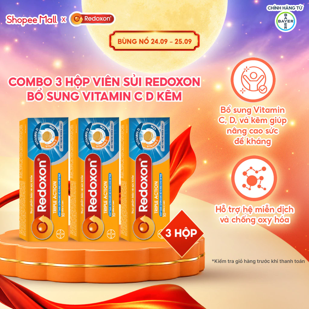 Bộ 3 Viên sủi bổ sung Vitamin C, D, và Kẽm Redoxon Triple Action 10 viên/hộp