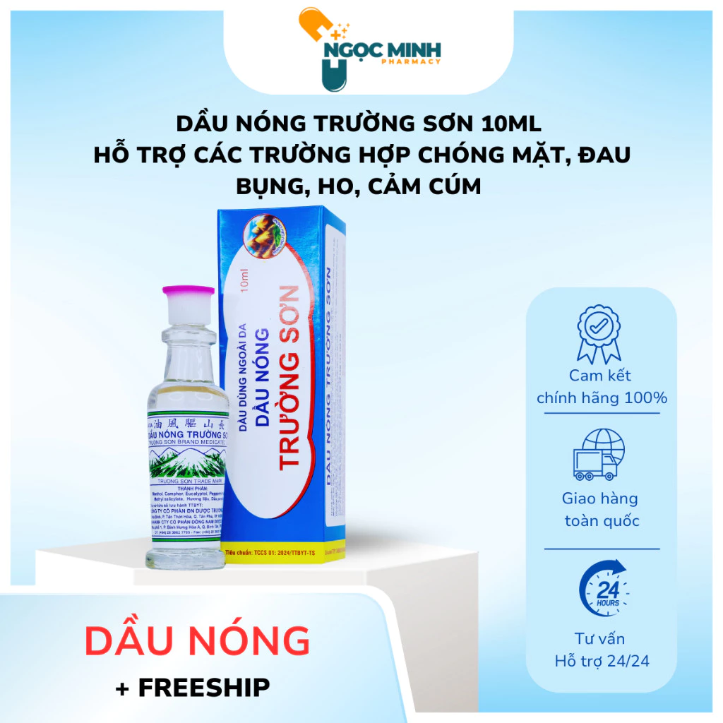 Dầu nóng Trường Sơn 10ml - Chóng Mặt, Đau Bụng, Trúng Gió, Cảm Cúm (nước trắng)