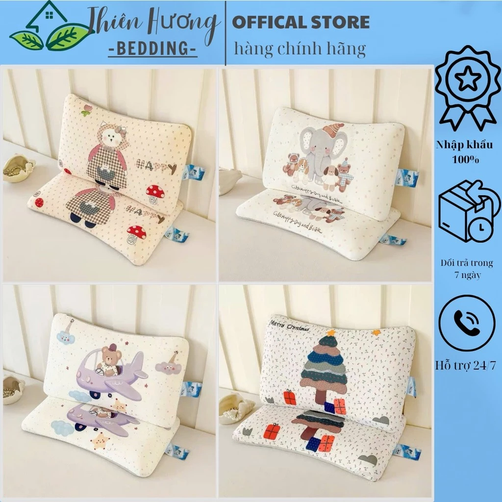 Gối Cao Su Non Vải Thun Lạnh cho bé kích thước 25x45cm có khóa kéo thỏa được Thiên Hương Bedding
