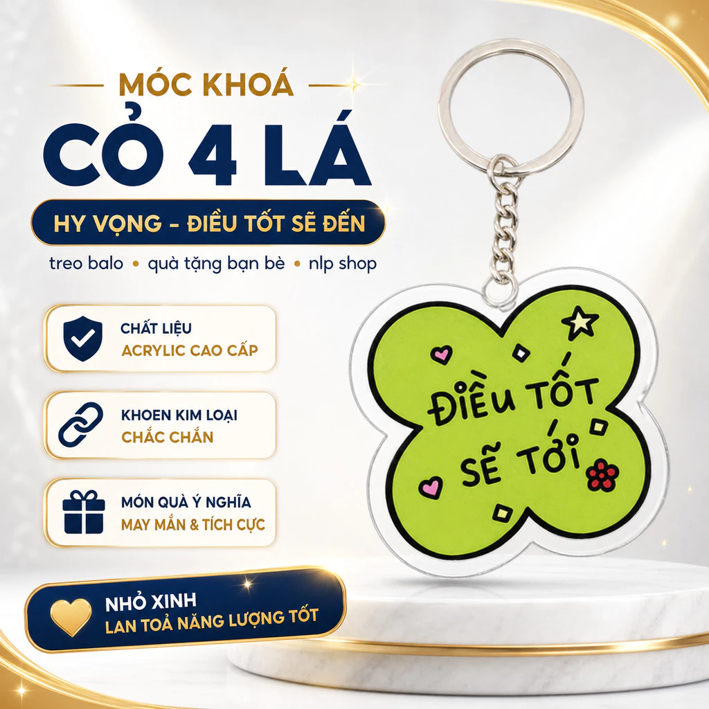 MÓC KHOÁ CỎ 4 LÁ - HY VỌNG - ĐIỀU TỐT SẼ ĐẾN nlp shop treo balo quà tặng bạn bè
