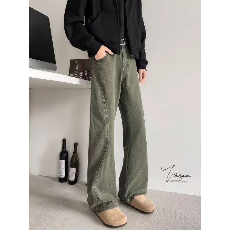 Quần jean nam ‐ Green Washed Wide Flare Jeans, Quần Denim dài dáng rộng bảo hộ lao động cổ điển