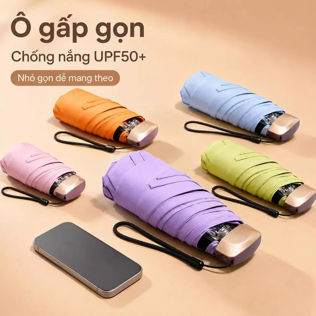 Ô Gấp Gọn Mini UPF50+ Chống Nắng Chống Tia UV, Dù Cầm Tay Nhỏ Gọn Nhiều Màu Dễ Mang Theo Đi Làm Đi Du Lịch