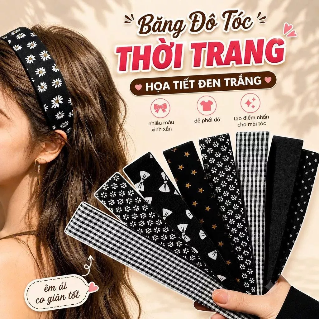 Băng đô tóc thời trang họa tiết dễ thương