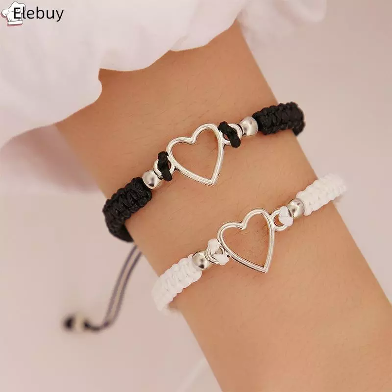 [Ele-T] 2 Vòng Tay Cặp Đôi Trái Tim Tình Yêu Dành Cho Người Yêu Nữ Tay Thủ Công Dây Có Thể Điều Chỉnh Bạn Bè Mối Quan Hệ Phù Hợp Với Vòng Tay Trang Sức