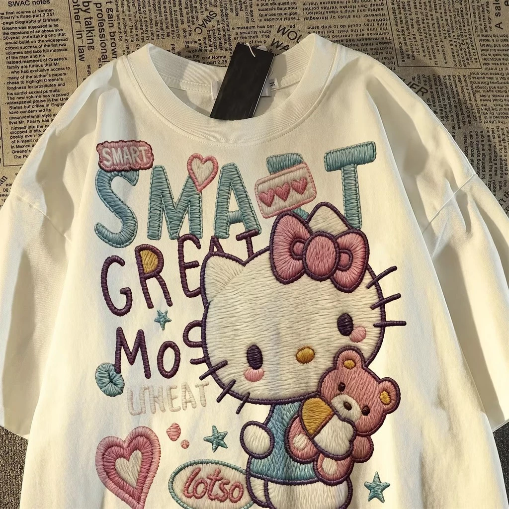 ((Đang giảm giá) Áo thun Cotton 95%, họa tiết cổ điển cho mèo, dáng rộng vừa vặn, thêu chất lượng cao, Unisex.