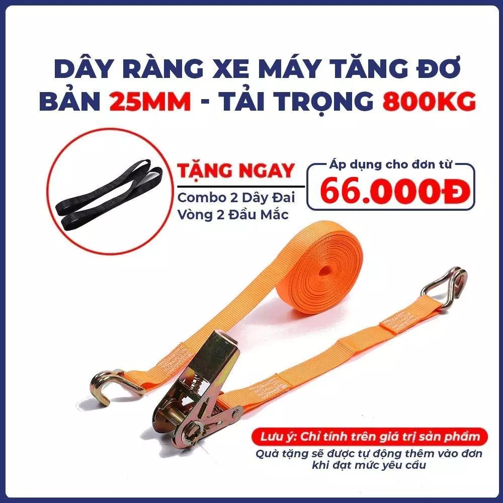 Bộ tăng chằng hàng tăng đơ bản rộng 40mm tải kéo 2 tấn dùng để chằng buộc hàng hóa cho xe máy, xe tải xe bán tả