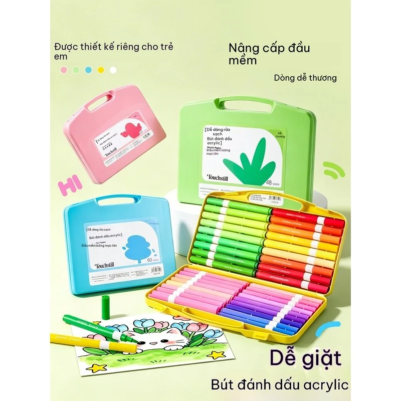 Bút chì màu acrylic đầu mềm cho học sinh tiểu học vẽ không bị đâm xuyên khô nhanh có thể chồng màu 48/60 màu