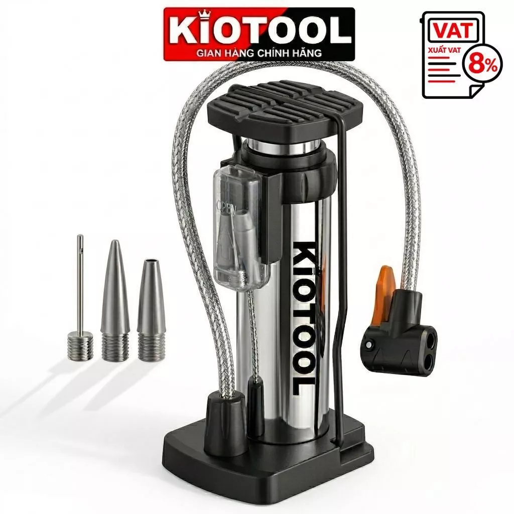 Bơm xe máy xe đạp nhỏ gọn Kiotool đầu van đa năng