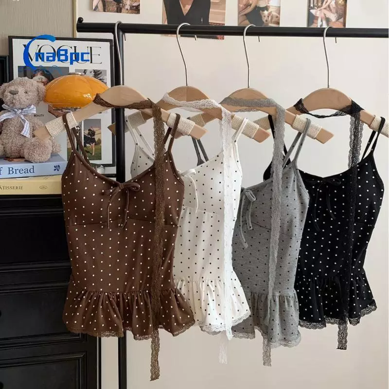 < CnaBpc > Quần Áo Nữ Thời Trang Mùa Hè Chấm Bi Màu Trơn Sling Nữ Thời Trang Xuất Hiện Mỏng Mỏng Mỏng Phong Cách Trẻ Trung Áo Mới