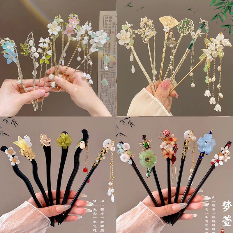 Trâm Cài Tóc Cho Người Phụ Nữ Chất Lượng Cao Phong Cách Vintage Hoa Tua Rua Kẹp Tóc Thanh Lịch Dính Phụ Kiện Tóc