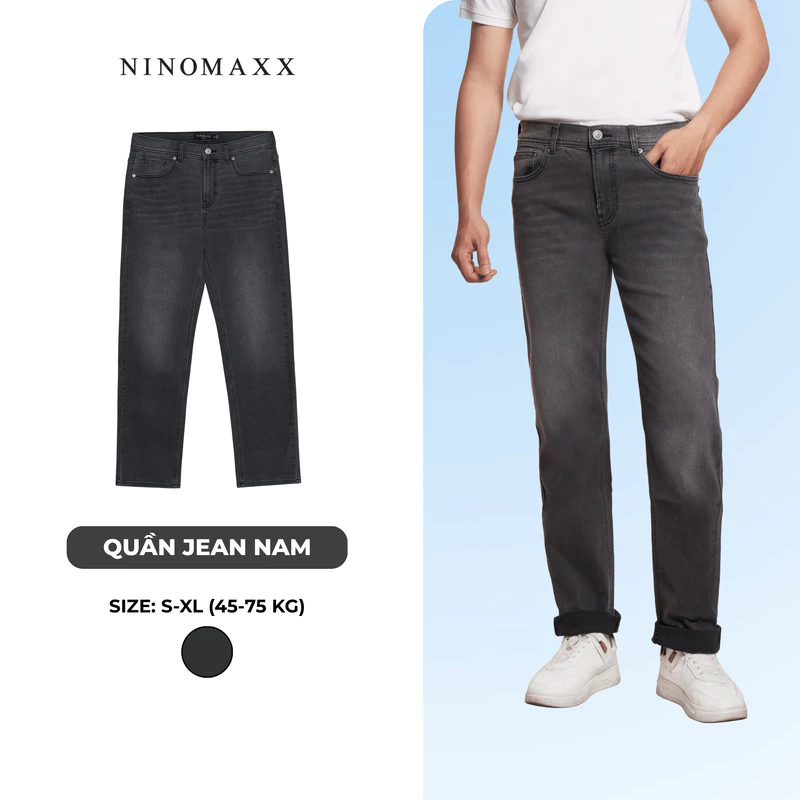 Quần Jean Nam Dáng Suông Ống Đứng Màu Xám Chất Cotton Co Giãn Nhẹ NINOMAXX 2208061