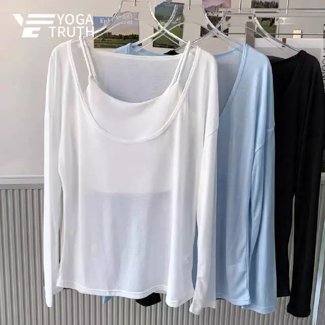 [YOGATRUTH] Áo tập thể thao nữ, tay dài, cổ chữ U, dáng rộng, phù hợp cho yoga và luyện tập