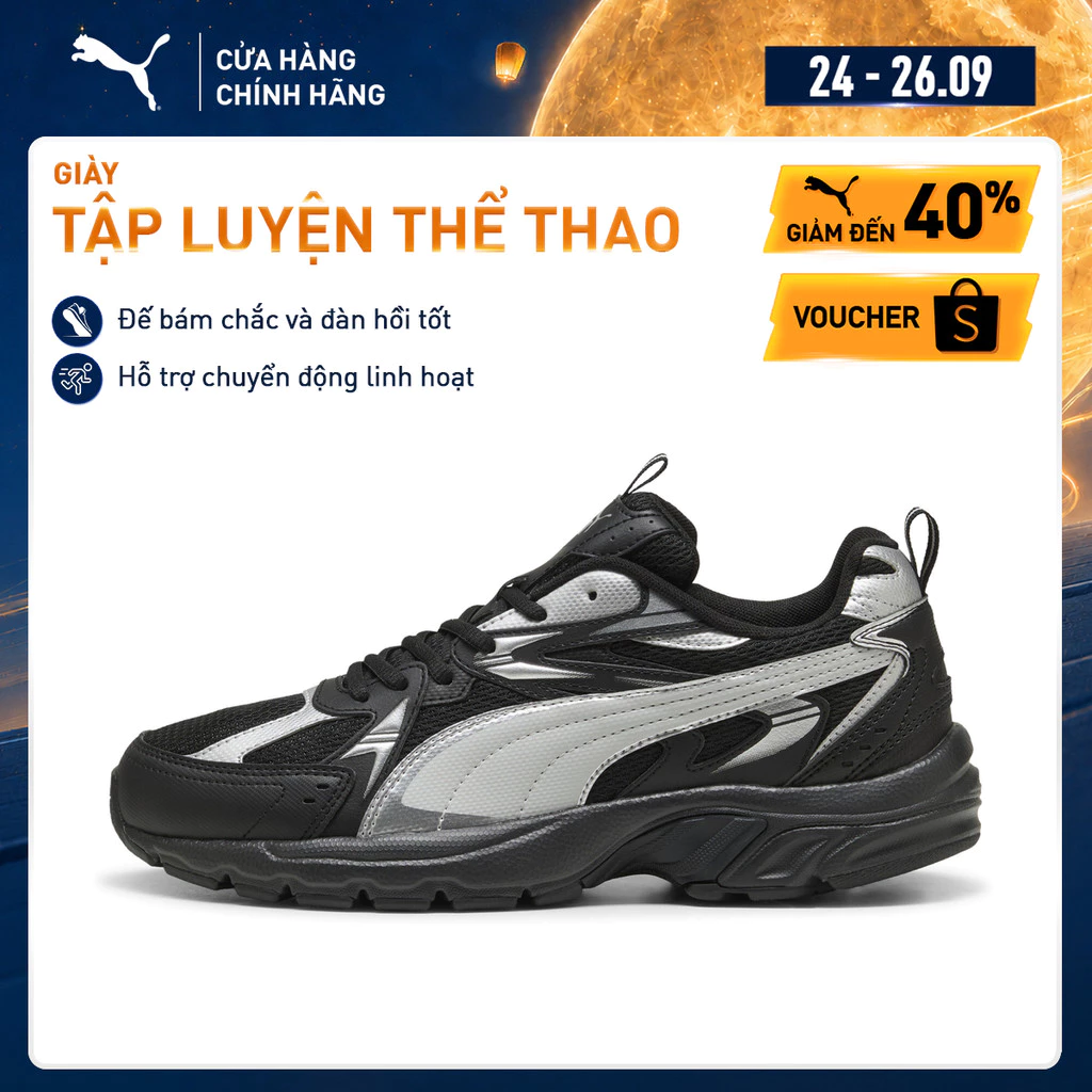 Giày Thể Thao PUMA Unisex Milenio tech_ Black-Cool Light Gray-Silver Màu Đen