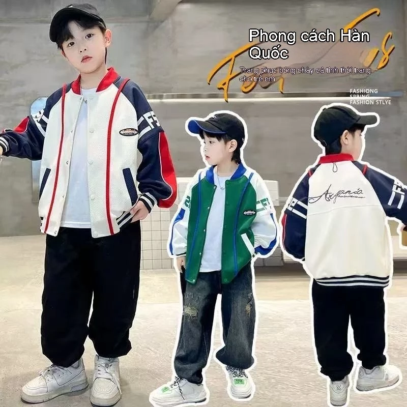 20-60kg Áo khoác bomber, họa tiết cá tính, thời trang dành cho bé trai, phong cách Hàn Quốc