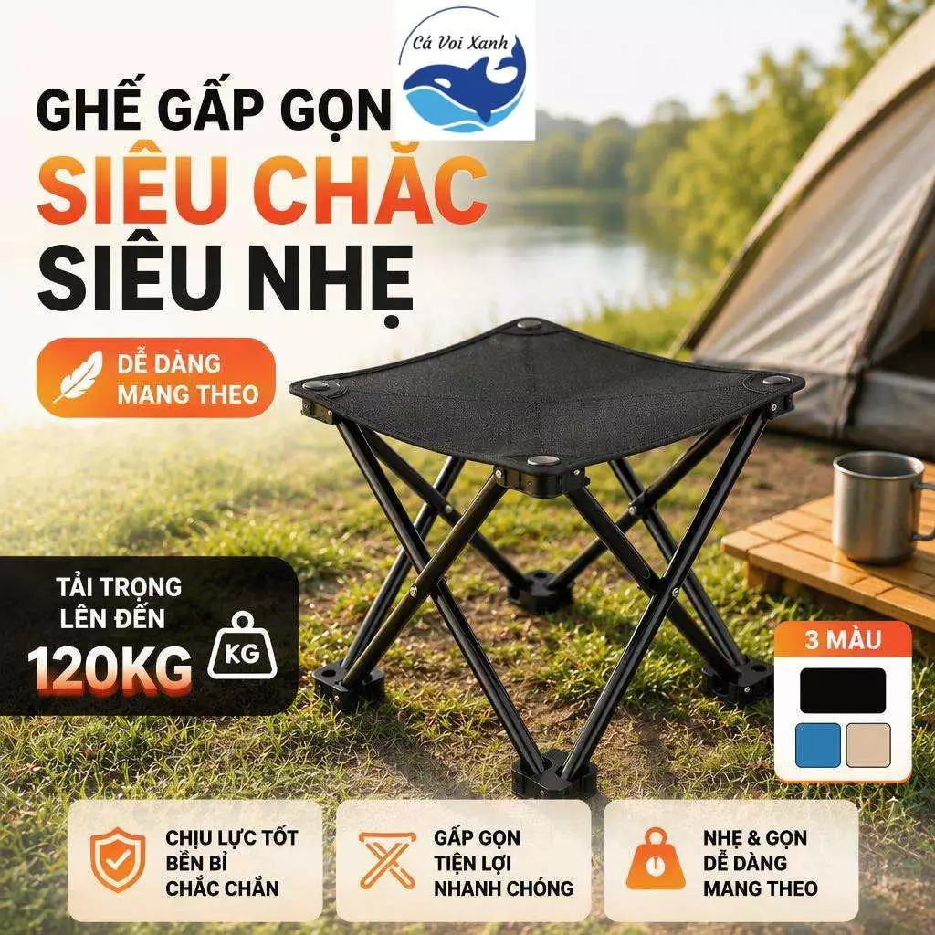 【COD】Blue Whale Ghế Gấp Camping Nhỏ Gọn 120kg - Ghế Dã Ngoại Du Lịch Vải Oxford 600D Chống Nước Cho Đi Phượt Gia Đình