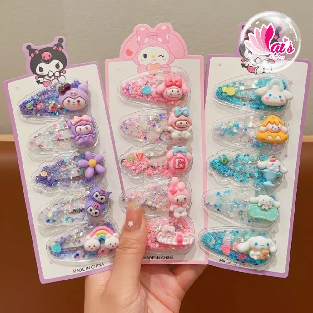 Set 5 Kẹp Tóc Trẻ Em Họa Tiết Hoạt Hình Dễ Thương, Kẹp Mái Bé Gái Không Gãy Tóc, Kẹp Tóc Cute