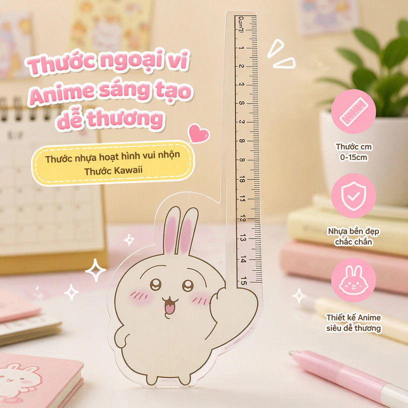 [Invn] Thước ngoại vi Anime sáng tạo dễ thương Thước nhựa hoạt hình vui nhộn Thước Kawaii