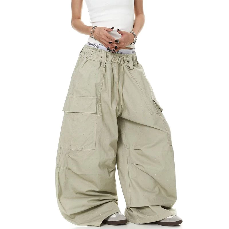 American Retro Cargo Quần ống rộng Hip Hop Loose Pocket Quần thường ngày