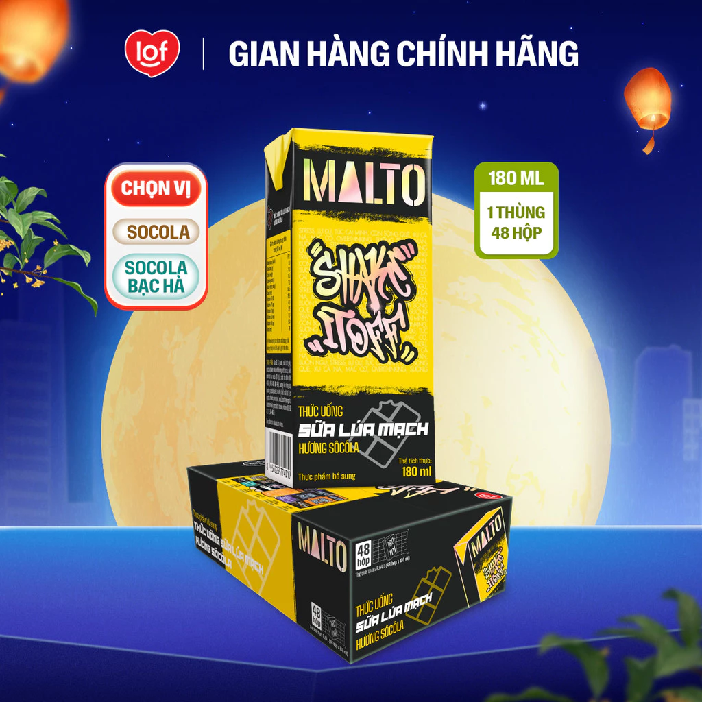 [Giá tốt trong Live] Đủ vị sữa lúa mạch MALTO Shake It Off thùng 48 hộp x 180ml
