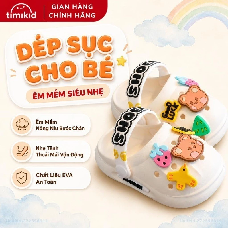 Dép Sục Đế Mềm Chống Trượt Họa Tiết Gấu Nhiều Màu Sắc Đáng Yêu Cho Bé Từ 1 - 6 Tuổi - Timikid