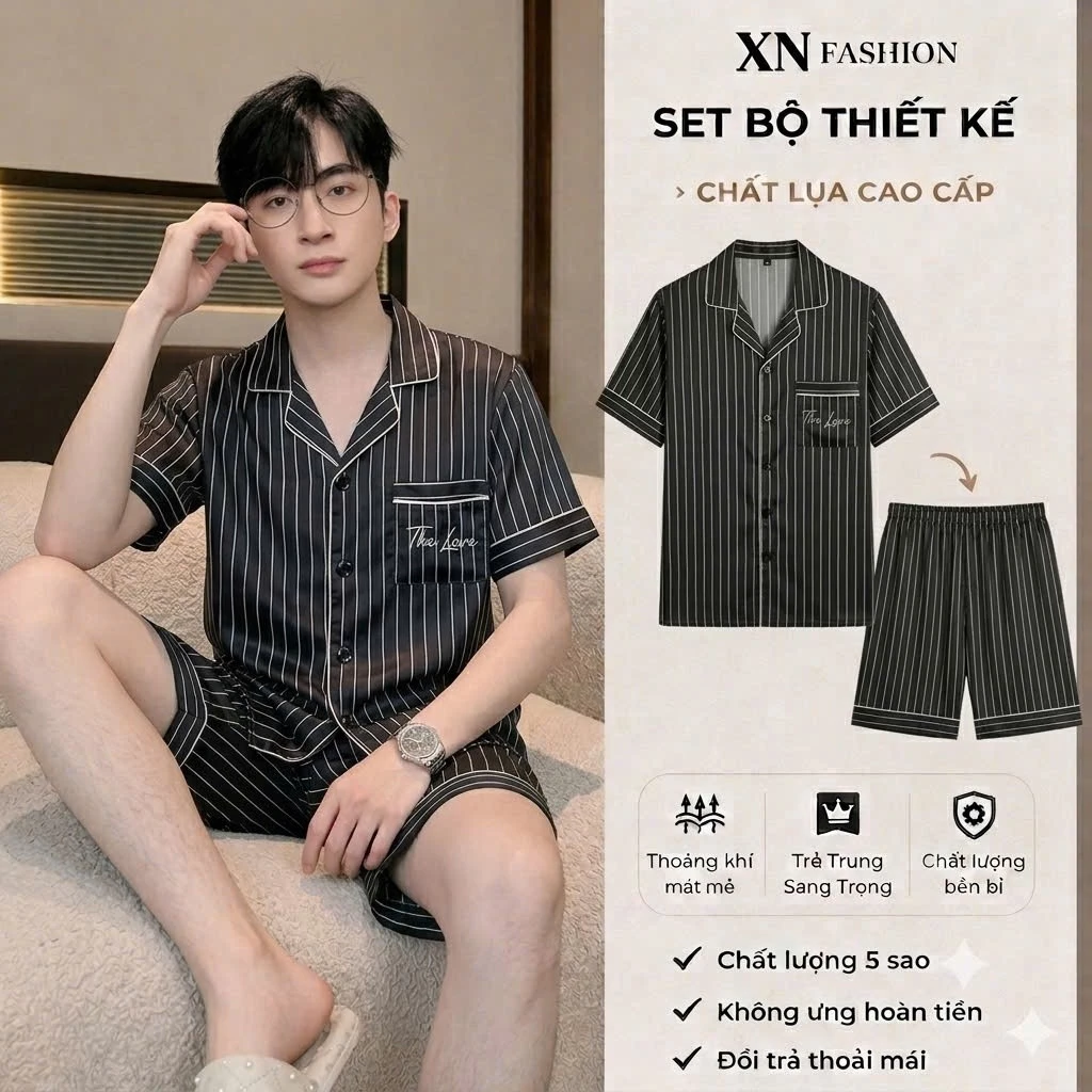 [ DEAL MỞ BÁN ] BỘ NGỦ LỤA ĐÙI THIẾT KẾ KẺ SỌC SIZE 40=99KG