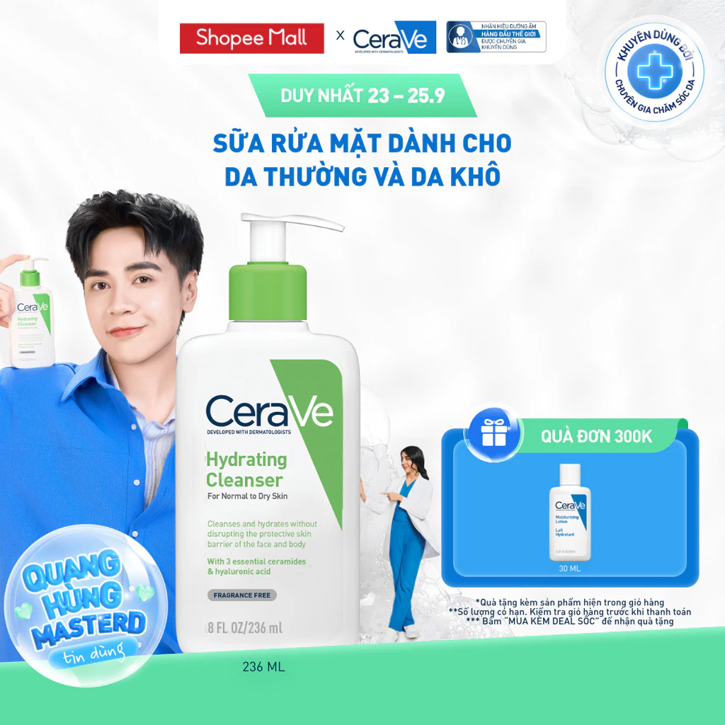 Sữa rửa mặt giúp làm sạch sâu dành cho da thường và da khô Cerave Hydrating Cleanser 236ML