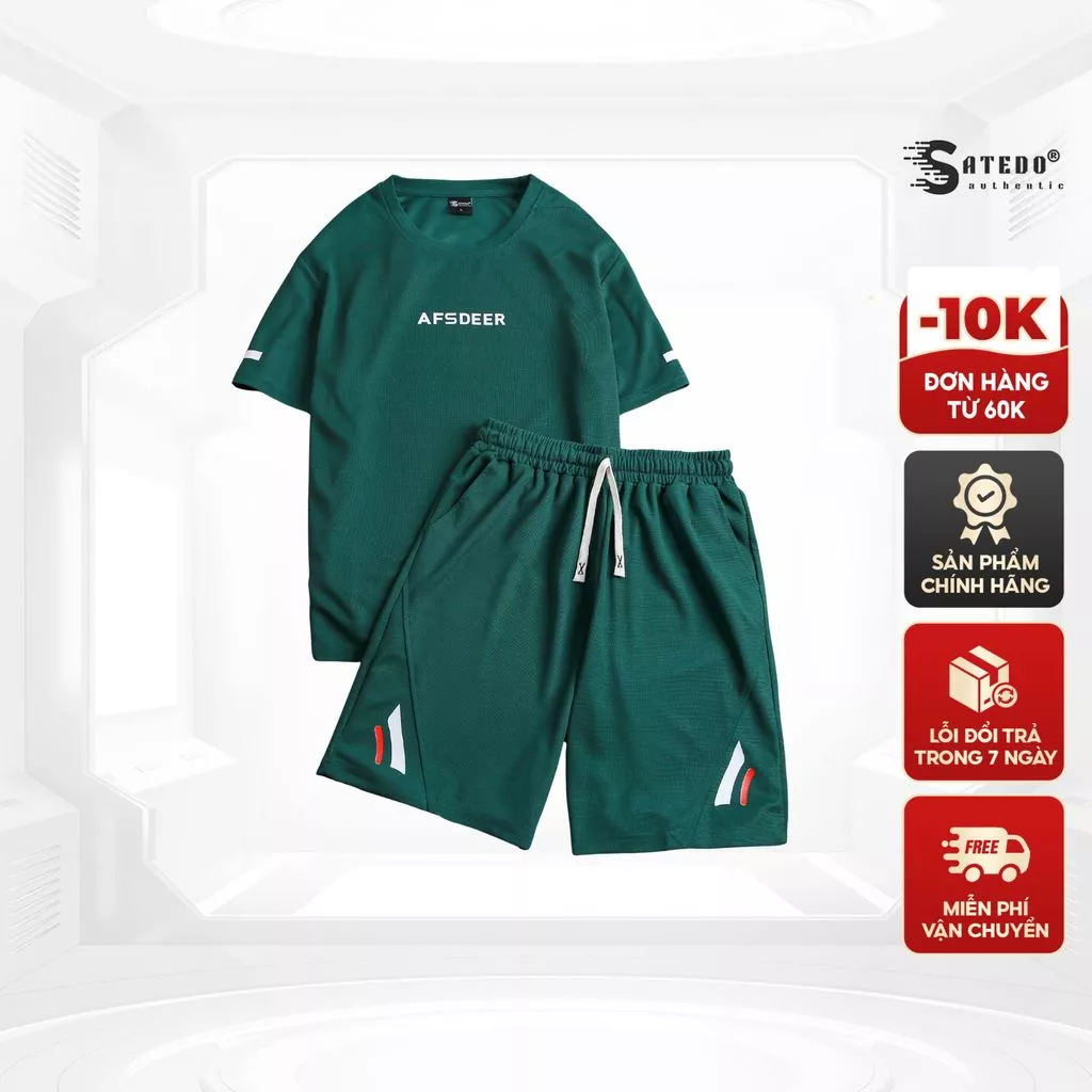 Bộ quần áo S ATEDO Tay cộc, quần short, vải Cotton Tổ Ong, với chữ in nhiệt AFSDEER, cùng viền thể thao. Mã SP: S037