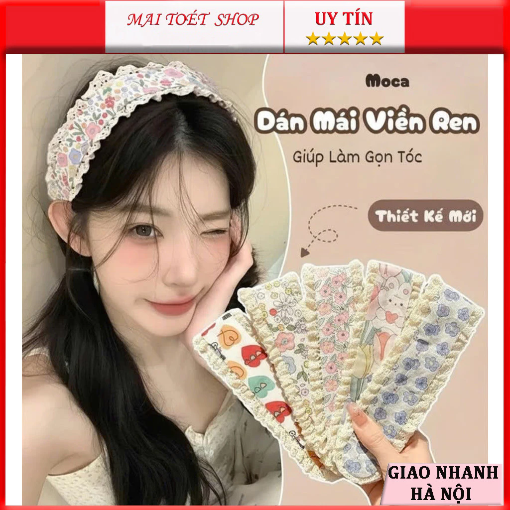 Băng Đô Velcro Giữ Tóc Gọn Gàng Khi Makeup Rửa Mặt Miếng Dán Tóc Mái Nữ Kiểu Hàn Hoa Nhí Xinh