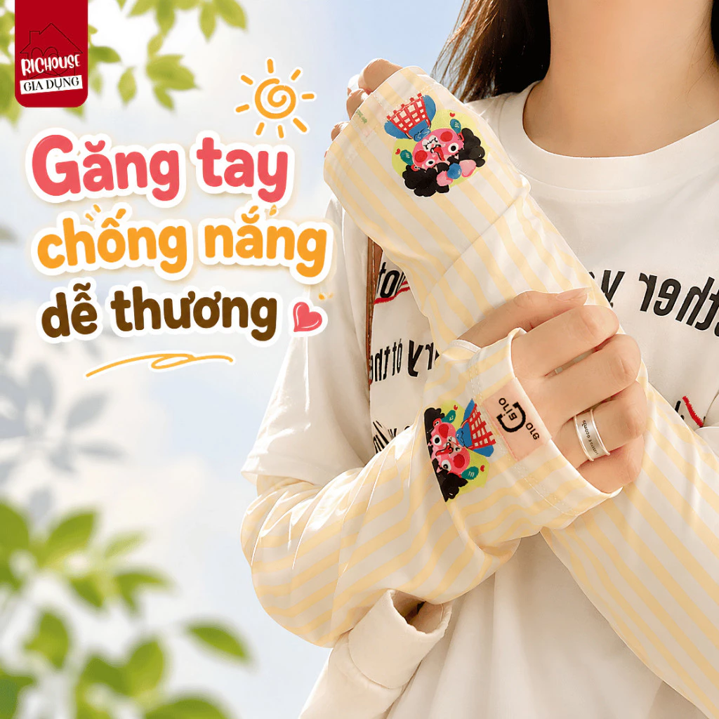 Ống Tay Chống Nắng Nữ Hoạt Hình Kawaii Lụa Băng Mát Lạnh, Tất Tay Găng Tay Chống UV Đi Xe Ngoài Trời