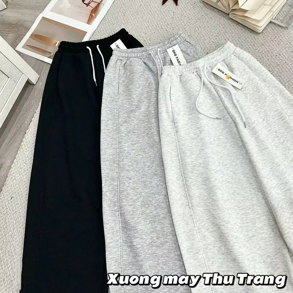 Quần ống rộng dáng dài Nỉ Loại 1, Lưng Chun Co Giãn, Thiết Kế Trơn Basic, Dễ Phối Đồ-tgrgrg