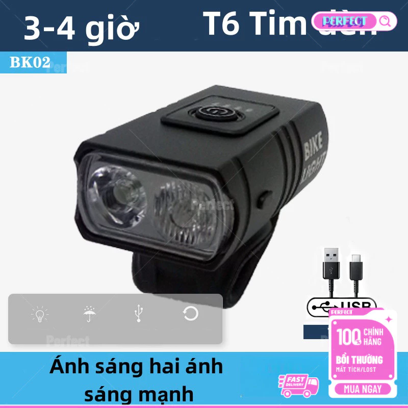 Đèn xe đạp LED T6chiếu sáng siêu sáng với 6 chế độ, sạc USB, tầm chiếu xa, hoàn hảo cho mọi chuyến