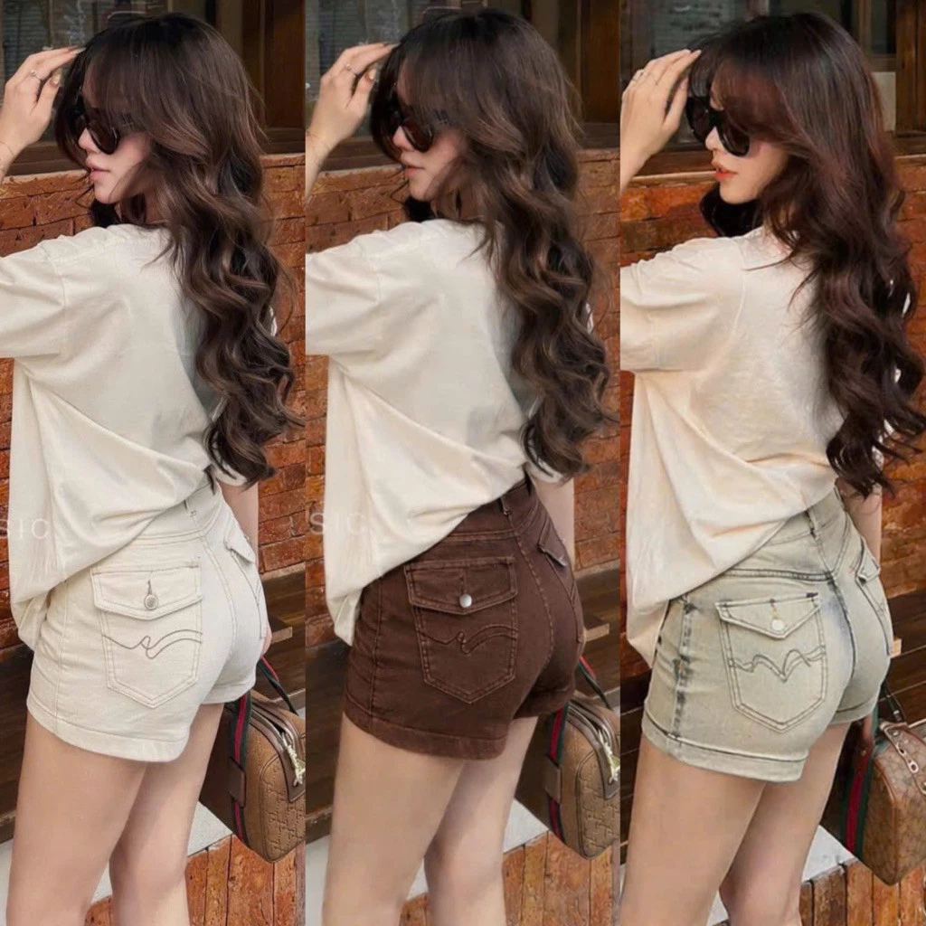 Quần short Jeans Nữ thêu túi chất mềm nắp full màu WSHJ27