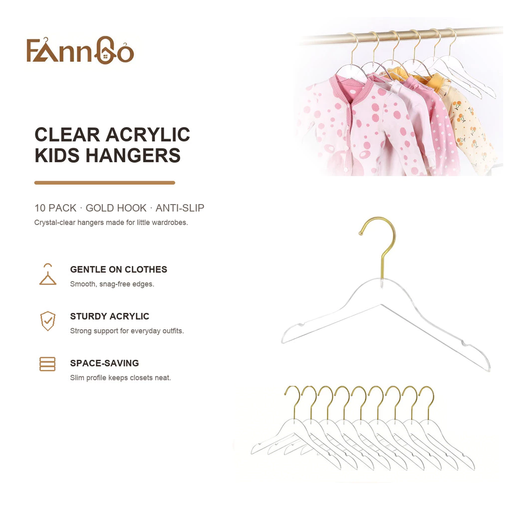 Móc treo trẻ em FannGo Clear Acrylic | Móc treo quần áo cao cấp cho trẻ mới biết đi cho tủ quần áo trẻ sơ sinh