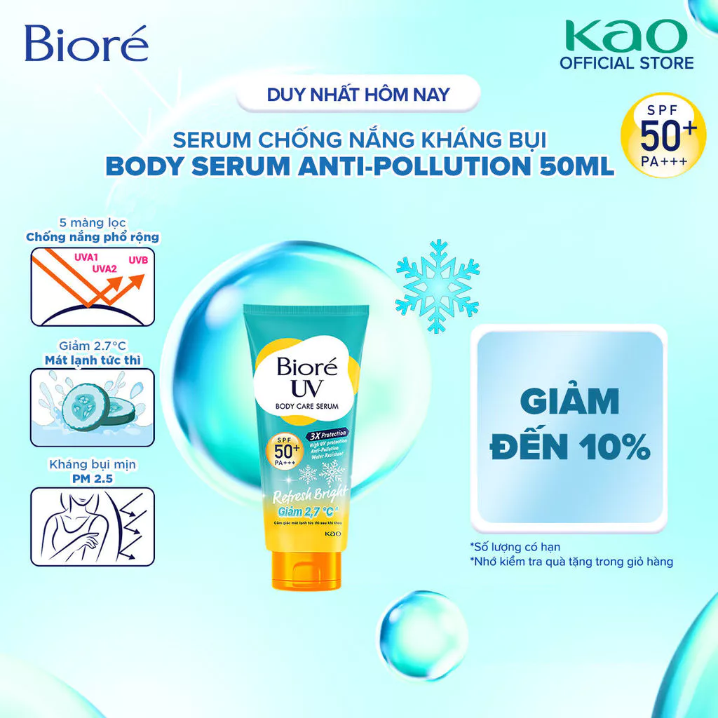 Biore UV Serum Chống Nắng Dưỡng Thể Kháng Bụi - Sáng Mịn Mát Lạnh SPF50+/PA+++ 50ml