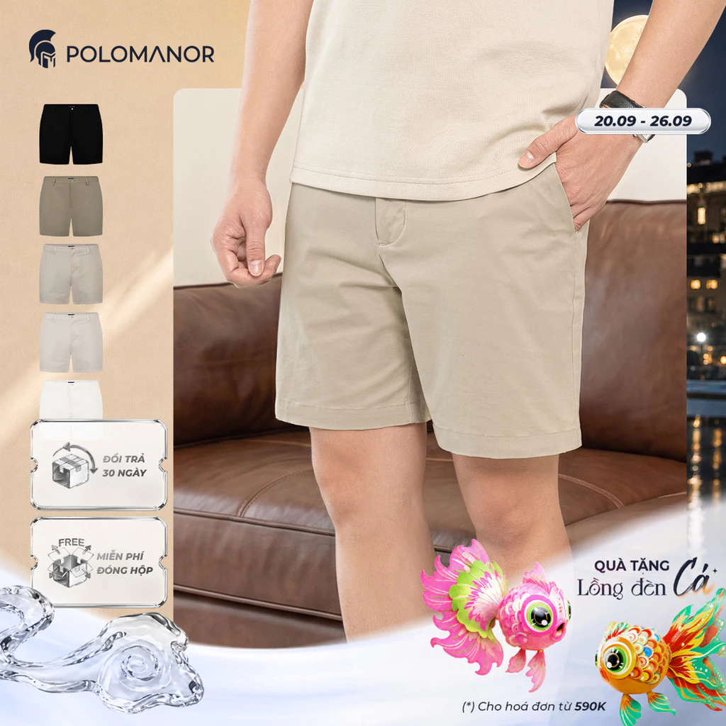 [BEST SELLER] Quần short nam ngắn POLOMANOR vải kaki xuất xịn, lưng đai thun, co giãn 2 chiều, chuẩn form
