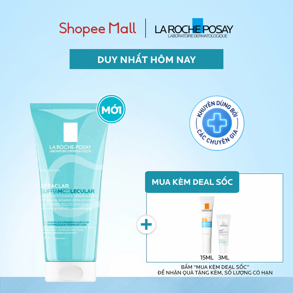 [MỚI] Gel rửa mặt giảm dầu và thông thoáng lỗ chân lông La Roche-Posay Effaclar Supra Molecular 200ML