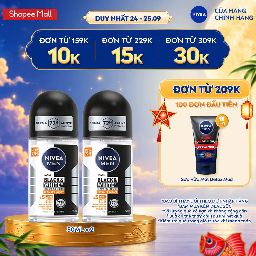 Combo 2 Lăn Khử Mùi Nam NIVEA MEN 50ml Ngăn Mồ Hôi & Mùi Cơ Thể 48H-72H - Deep Darkwood/Extreme/Espresso/Black&White