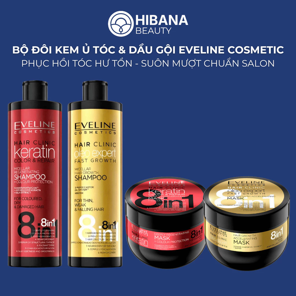 Bộ Đôi Kem Ủ Tóc & Dầu Gội Eveline Cosmetic Giúp Phục Hồi Tóc, Chắc Khỏe, Mềm Mượt Chuẩn Salon