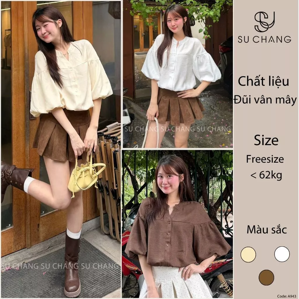 Áo Babydoll Cổ V Tay Bồng Đũi Hàn Bo Chun A943 Kenco Clothing Sg