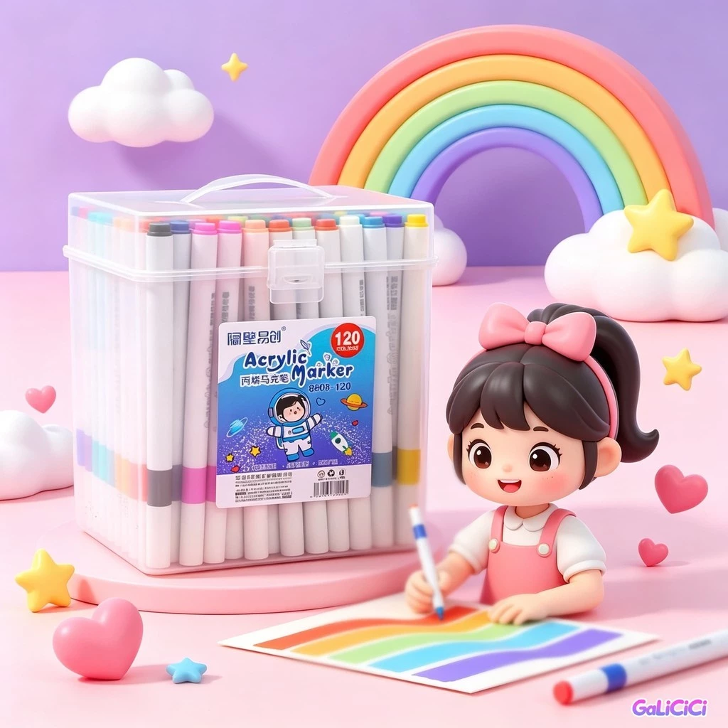 Bộ Bút Vẽ Acrylic Hộp Vuông 120 Cây - Màu Sống Động Chống Nước, Dụng Cụ Nghệ Thuật Vẽ Tranh Scrapbook Sổ Lưu Niệm DIY