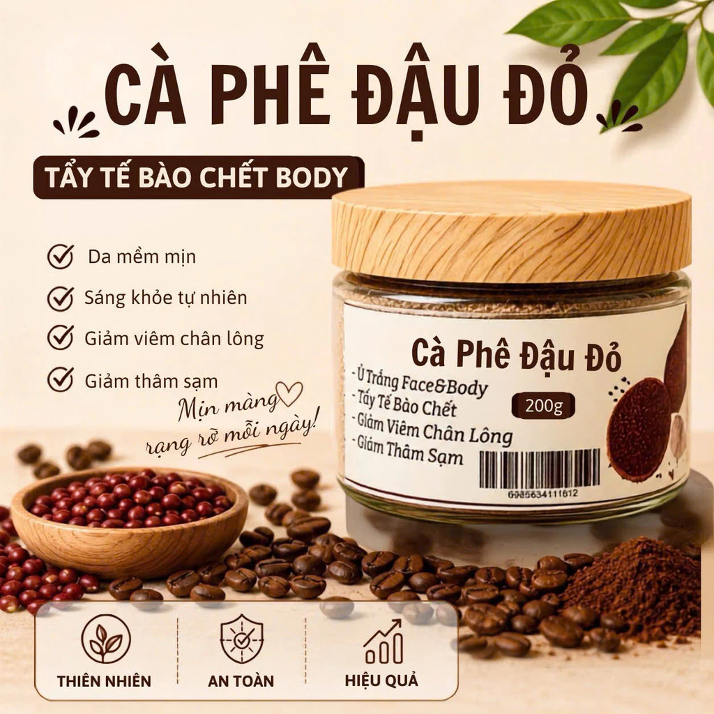 [Ảnh thật] Bột Cà Phê Đậu Đỏ Tẩy Tế Bào Chết Body Giúp Da Mềm Mịn 200g Heri Store