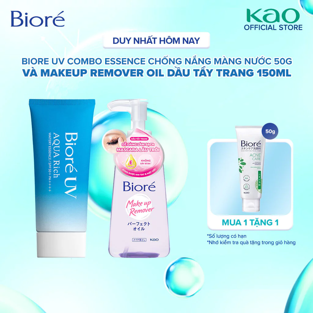 Combo Biore UV Watery Essence Chống Nắng Màng Nước 50g và Makeup Remover Oil Dầu Tẩy Trang 150ml