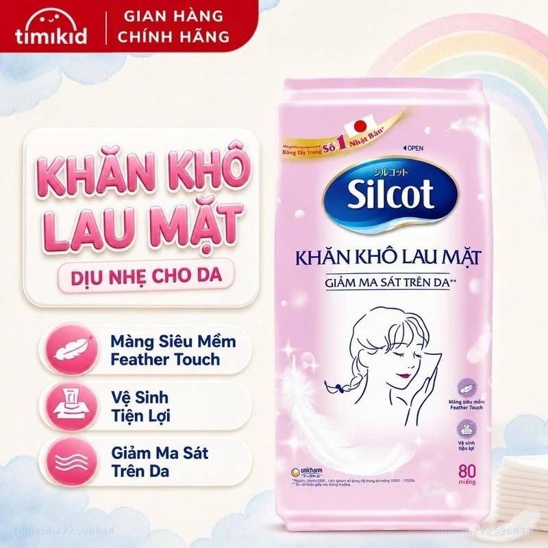 Khăn Khô Lau Mặt Silcot Phù Hợ Cho Da Nhạy Cảm - Gói 80 tờ