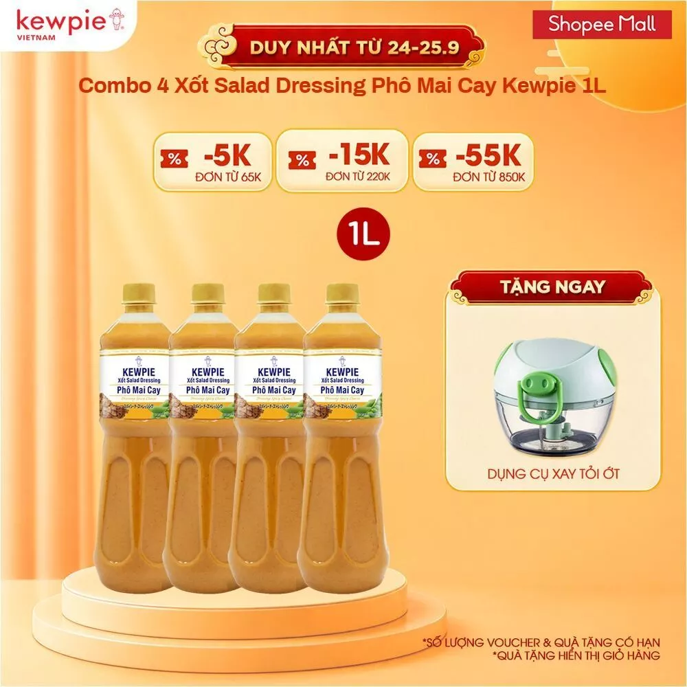 Combo 4 Xốt Salad Dressing Phô Mai Cay Kewpie 1L
